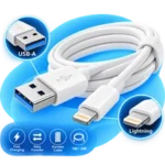 Hvidt USB-A til Lightning kabel med blå detaljer