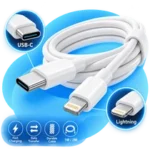Hvidt USB-C til Lightning kabel med blå detaljer