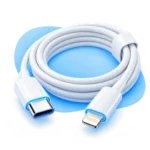Hvidt USB-C til Lightning kabel med blå detaljer